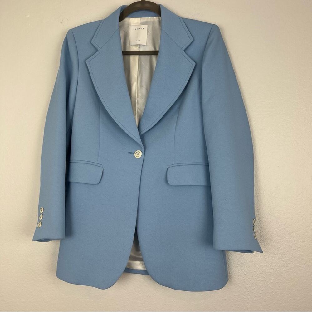 SANDRO Paris | NEW $490 Baby Sky Blue Ciel Blazer Quiet Luxury Workwear 34 - Picture 3 of 16